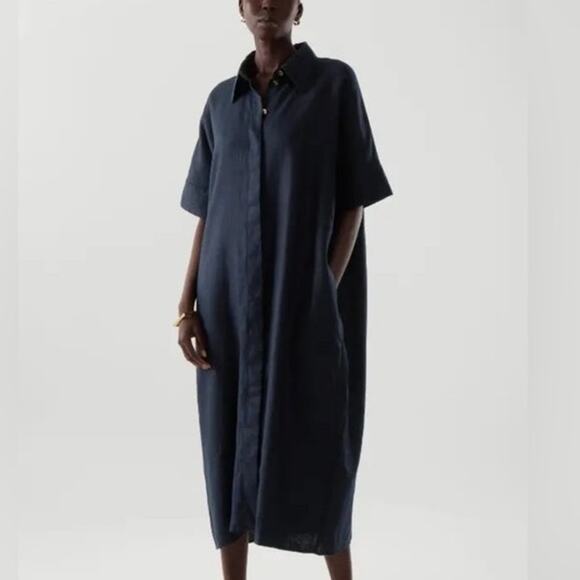 COS Black Oversized Relaxed Linen Dress - Picture 3 of 11